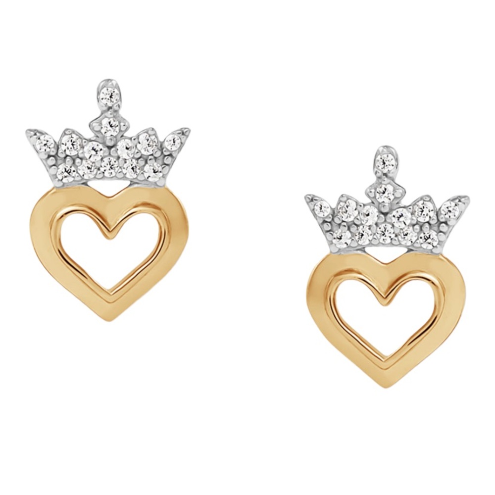 DISNEY Princess Tiara Heart Stud Earrings in Sterling Silver & 18k Gold-Plated
